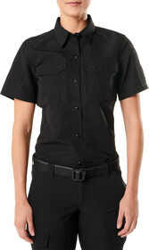5.11 Women's Tactical Fast-Tac Short Sleeve Shirt in Black with front patch pockets